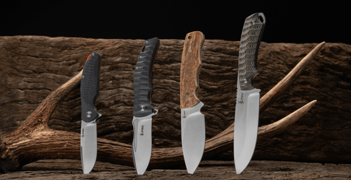 Knives in front of deer antler